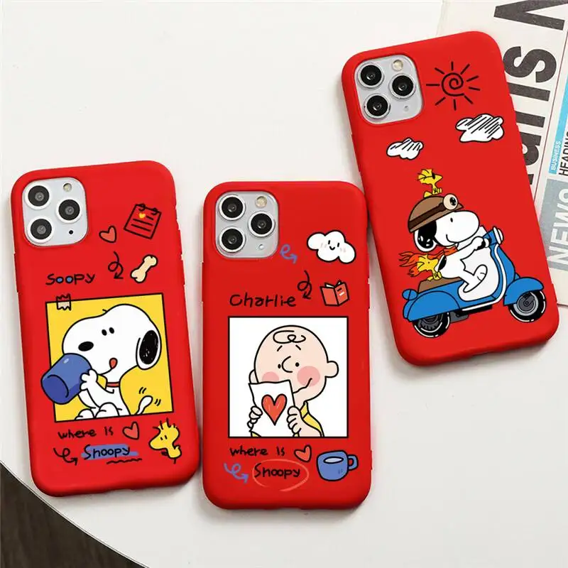 

Cartoon Snoopy and Charlie Brown Phone Case For iphone 13 12 11 Pro Max Mini XS 8 7 6 6S Plus X SE 2020 XR Red Cover