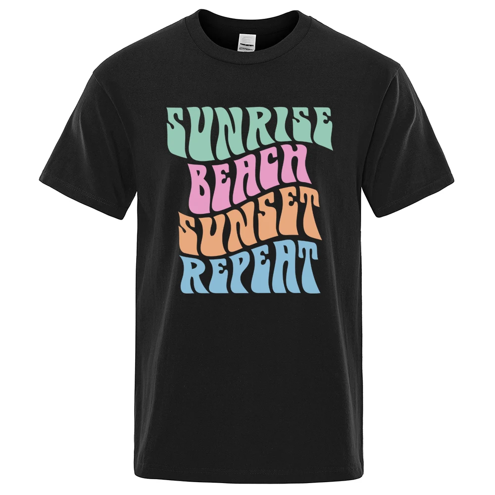 

Summer Men Tshirt Sunrise Beach Sunset Repeat Print Tops Fashion Crewneck TShirts Loose Breathable Soft Cotton Oversize Clothing
