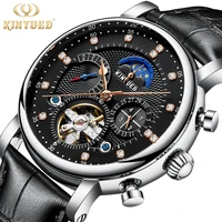 kinyued luxury 42mm automatic mechanical watch for men 3br waterproof flywheel tourbillon mechanical watch leather band