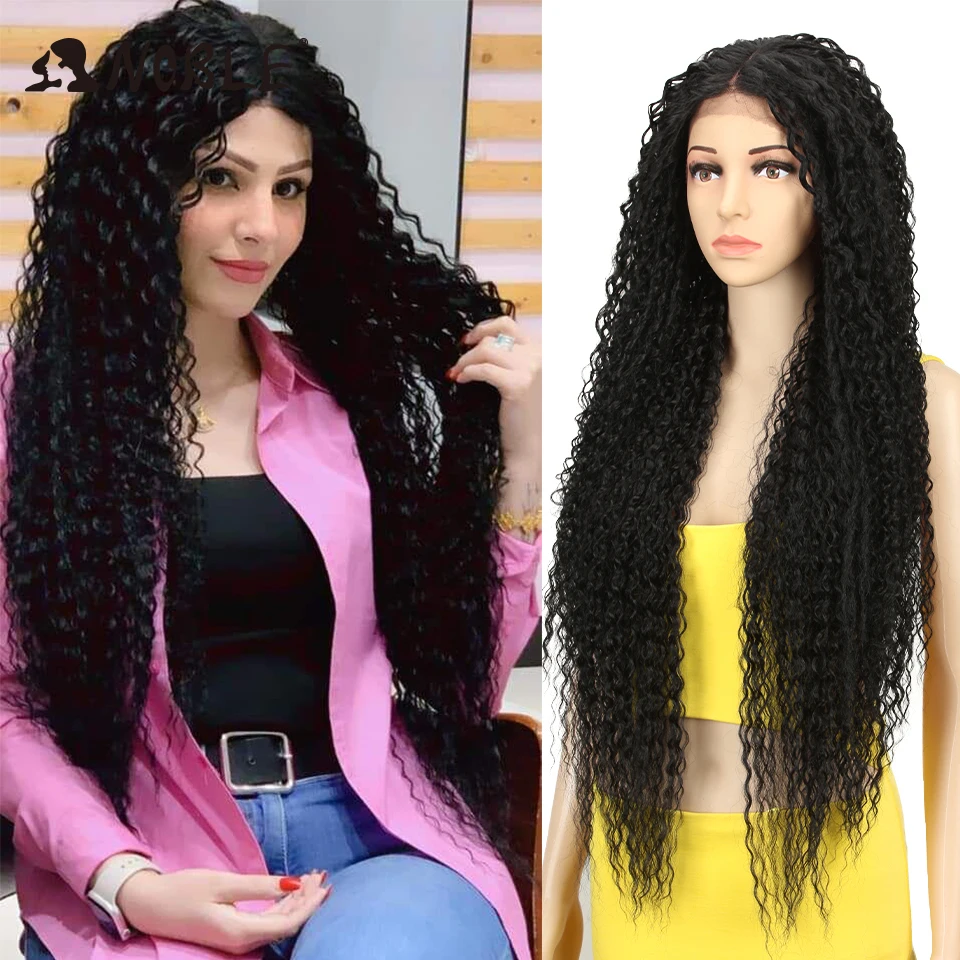Noble Synthetic Lace Front Wig 38 Inch Long Curly Wig For Women Cosplay Feminino Lace Front Ombre Blonde Wig Heat Resistant Wigs
