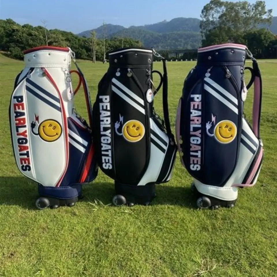 

2023 New Golf Bag for Men and Women Tug Pull Caddie Bag Smiling Face Waterproof Wear-resistant PU Golf Standard Bag 골프 가방