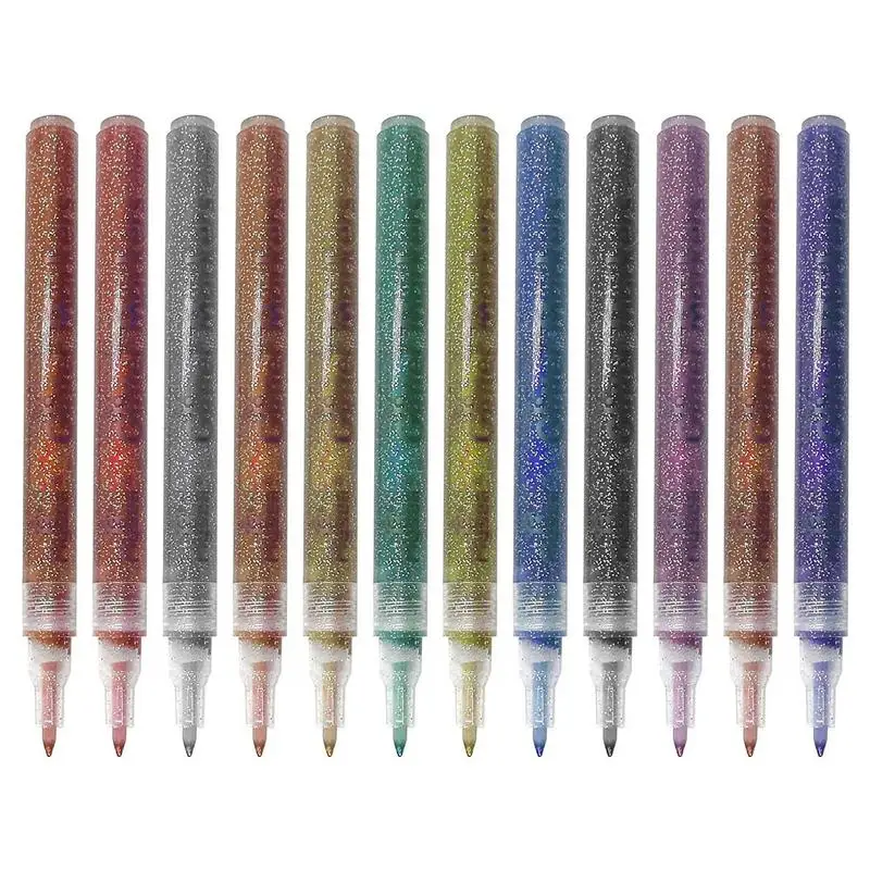

12 Color Water Based Paint Markers Acrylic Sparkle Glitter Paint Marker Pens Ultra Fine Point Paint Pens For Rock Art Painting