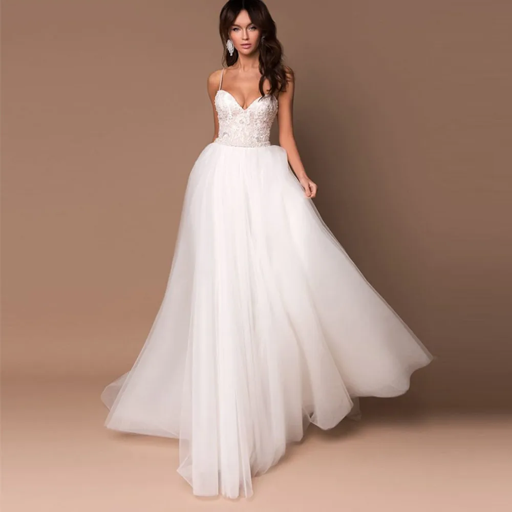 

Sexy Sweetheart Wedding Dresses for Women Spaghetti Strap Boho Bridal Gowns Strapless with Sleeveless Princess Robe De Mariée