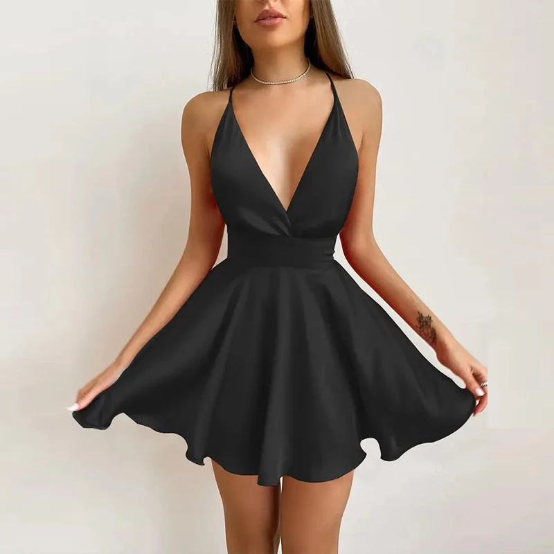 

Summer Sexy Mini Dress Women V Neck Sleeveless A-line Casual Party Dresses For Women Elegant Casual Short Dress Boho 2022