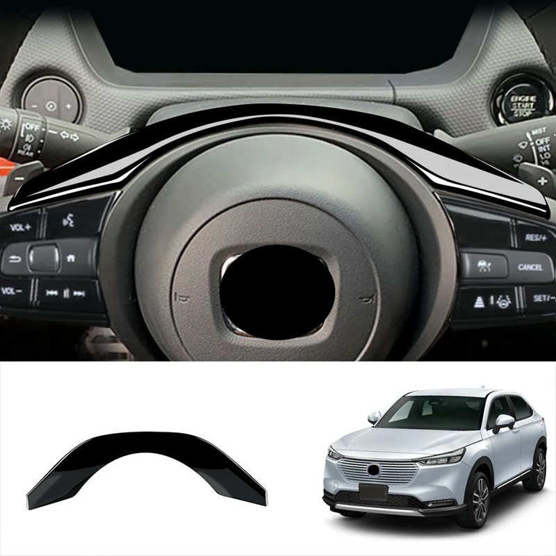 

For Honda Vezel HR-V HRV 2021 2022 Interior Car Steering Wheel Panel Cover Trim Decoration Frame Bright Black