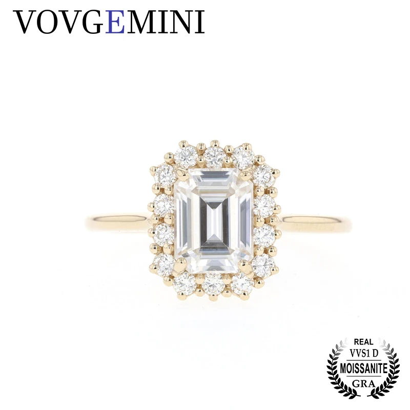VOVGEMINI Jewelry Moissanite Wedding Ring  6*8mm 2 Carat Emerald Cut 18k Gold VVS1 D Color Special Band Fashion Jewelry