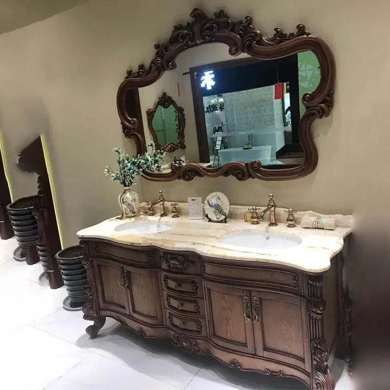 Европейская мраморная двойная раковина шкафы для ванной комнаты шкаф в