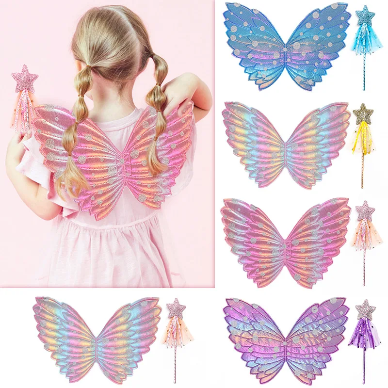 

Halloween Angel Wings Fairy Wand Set Colorful Butterfly Wings Star Magic Wand Festival Prop Happy Birthday Party Decor Kids Girl