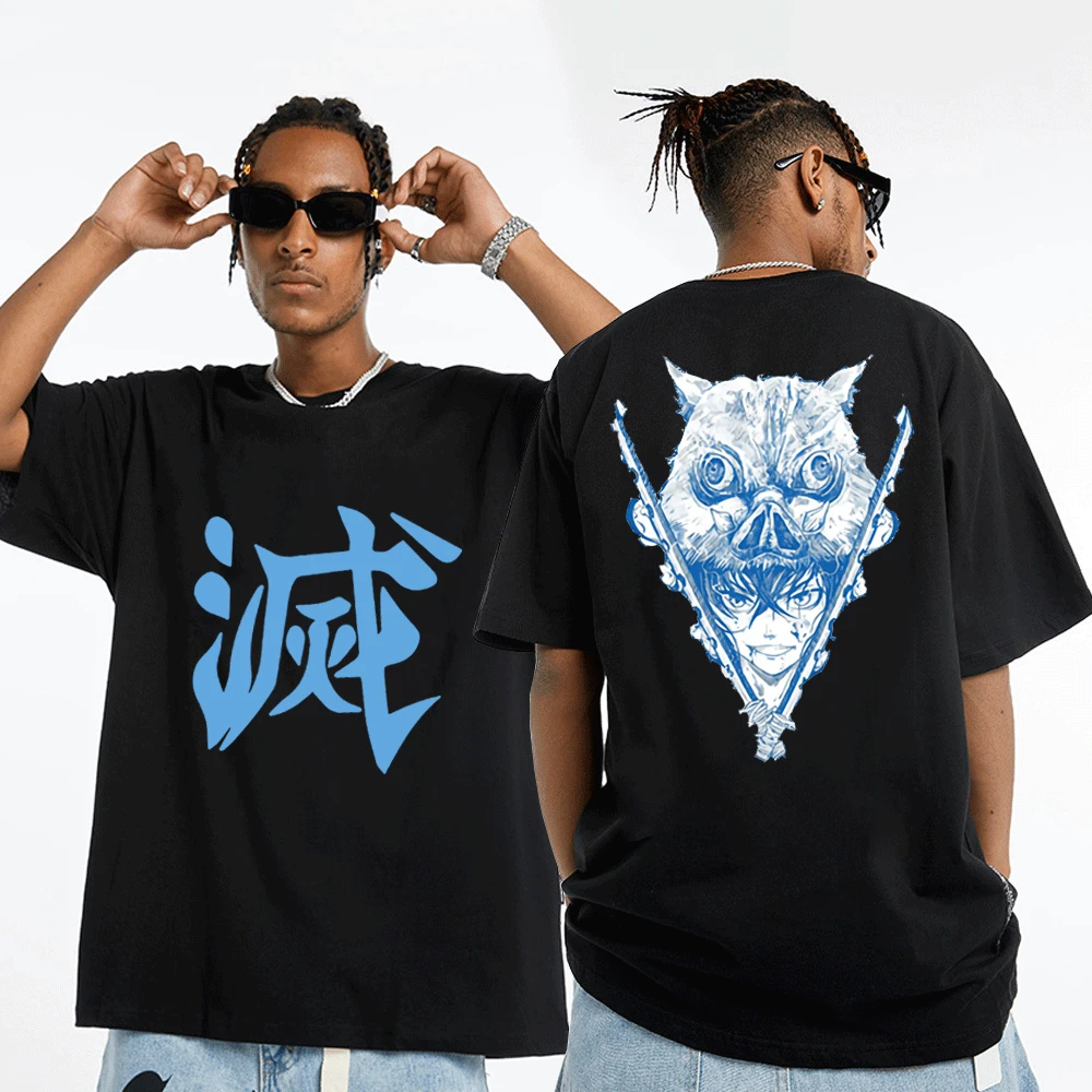 

Hot Demon Slayer Korte Mouw Anime T-shirts Hashibira Inosuke Kleding Double-sided Printed Tees Tops Vrouwen Mannen T Shirt Men