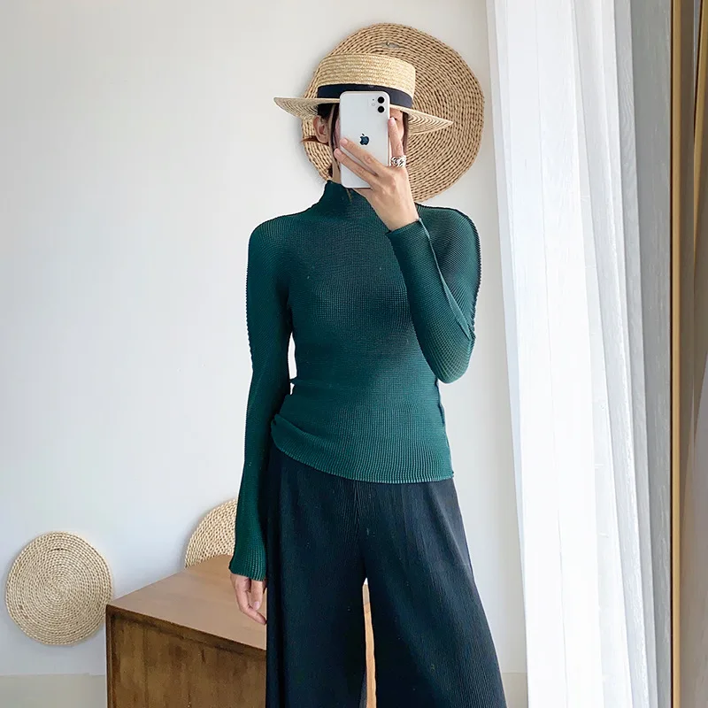

High Collar Long Sleeve Base Knit Sweater Women's Autumn Solid Color Top Stretch Pullover Inner Top