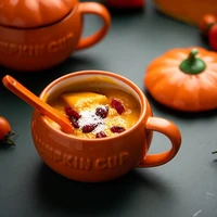 300ml500ml lovely ceramic pumpkin coffee milk mugs with spoon breakfast oatmeal yogurt mug funny halloween gifts for kids