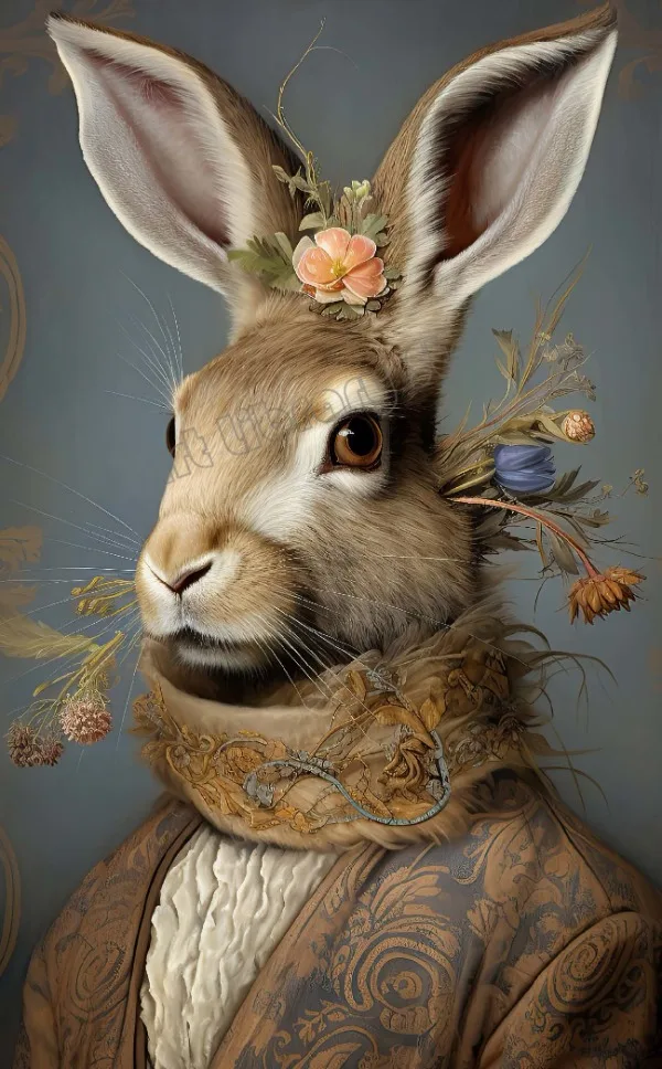 

Классическая печать на холсте "Винтажный цветочный благородный кролик"