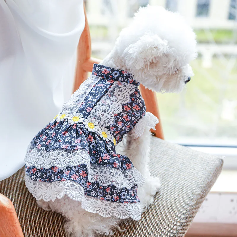 Кружевная Одежда для собак с принтом на весну лето тонкая Милая удобная юбка