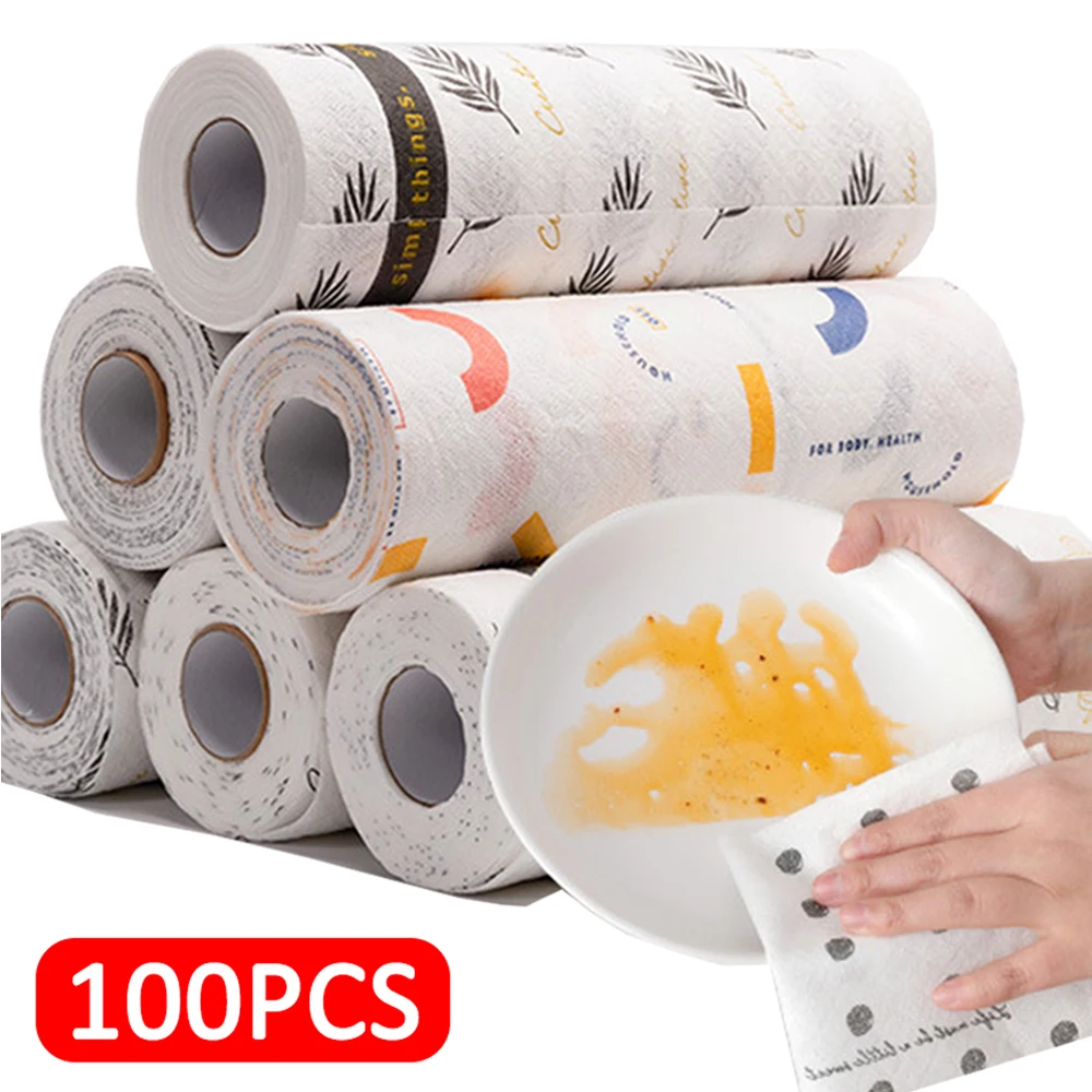 

Disposable Cleaning Wash Cloth Kitchen Dishcloths Absorbent Multi-purpose Cleaning Rags Bathroom Towel Rolls Kitchen Accessories