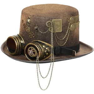Imported Steampunk Men Hat With Goggles Gay Top Hat Jazz Hat Gothic Steampunk Top Hat For Men Non-slip Hat Ca