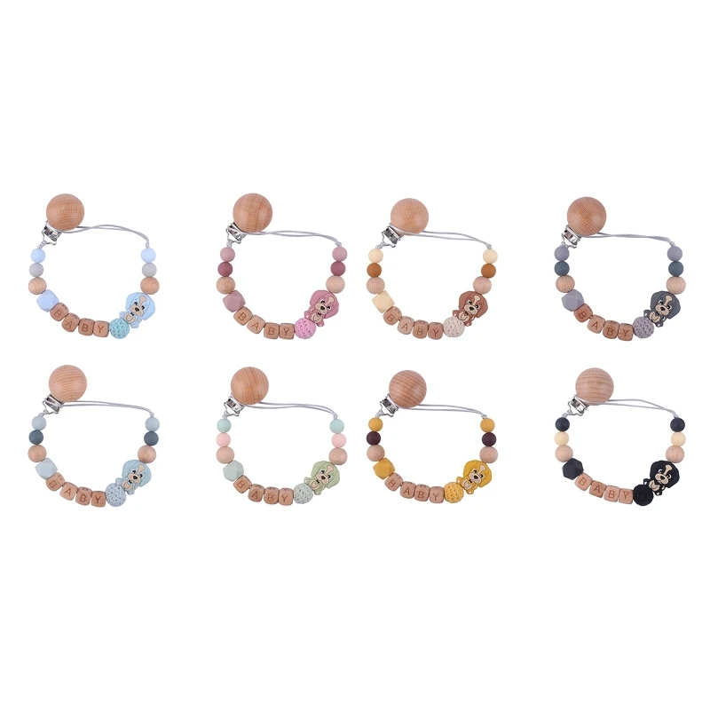 

Bead Pacifier Clips Silicone Wooden Holder Newborn Soother Chains for Baby Teether Teething Chain Shower Gift