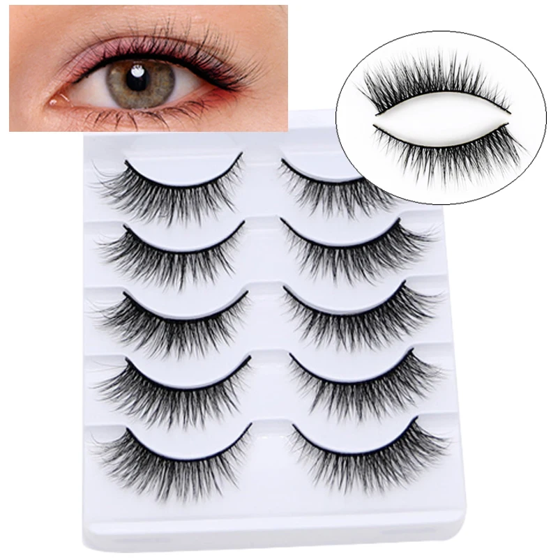 

5 Pairs Eyelashes Extension Natural False Eyelashes Cross Long Winged Eyelash And Eye Elongated Big Eyelashes Lolita Eyelashes