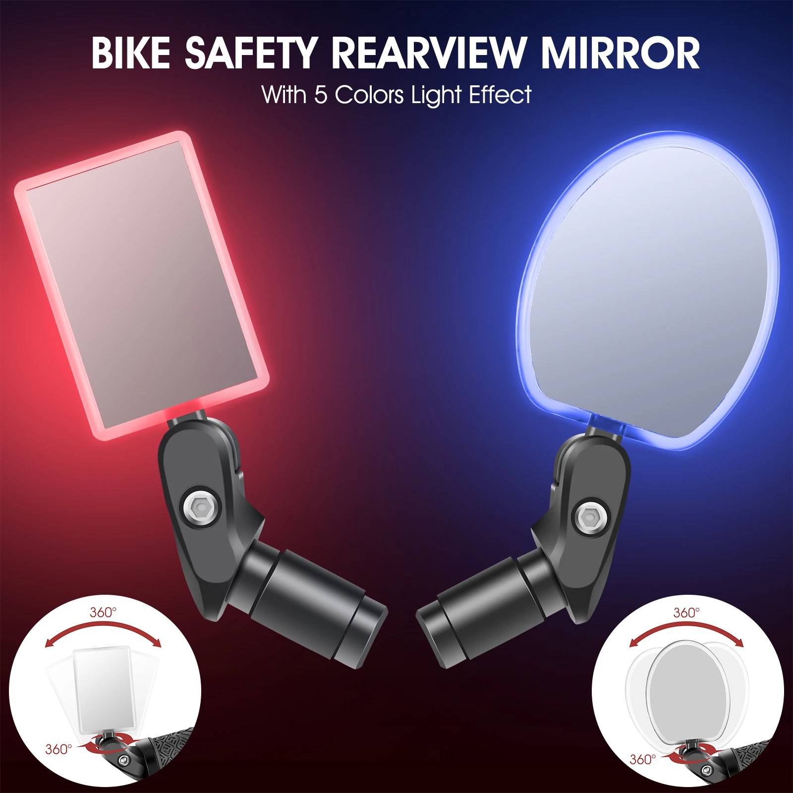 

WEST BIKING Bike Rearview Mirror 5 Colors LED Warning Light USB Charging Handlebar End 360 Rotation MTB Bicycle Rearview Mirrors