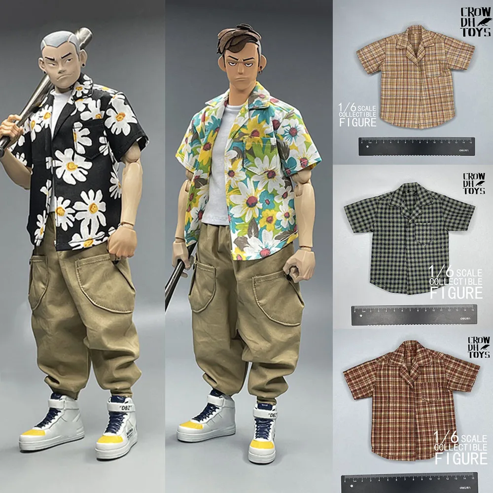 Hawaiian Casual Short Sleeve Top Blouse Floral Print Vacation Tee For 12'' Action Figure Model Toys