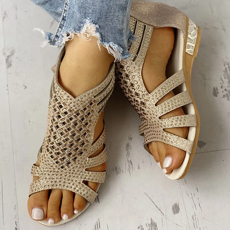Women Shoes Sandals Summer Low Heel Shoes PU Leather Gladiator Luxury Shoes Women Designers Zapatos De Mujer