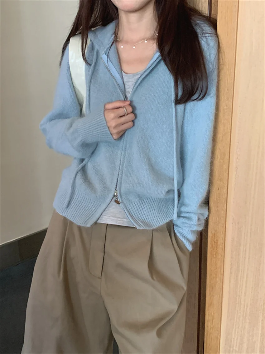 Мягкие свитера с капюшоном в стиле ретро Alien Kitty женские трикотажные изделия