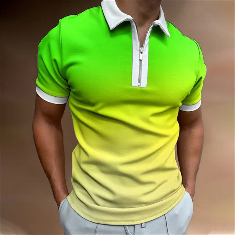 

Summer Men Zipper 3D Polo Shirt Fashion Gradient Polo Male Streetwear Casual Oversized Short Sleeve TShirt Men Polos For Men