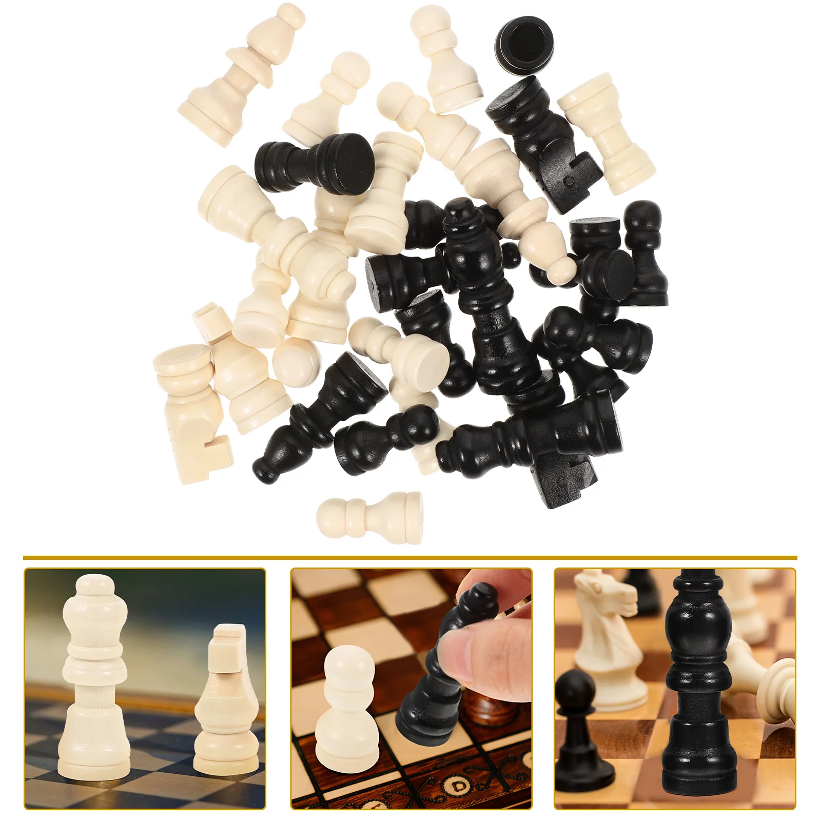 2 Sets Gift Games Chess Pieces Wood Chess Pieces Chess Pieces Only for Replace Children Decorate