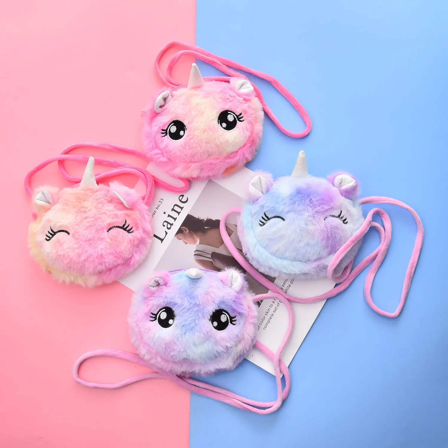 Korean Thin Cartoon Princess Plush Mini Satchel Children One Shoulder Cross-Body Bag Children Storage Change Small Bag A3307