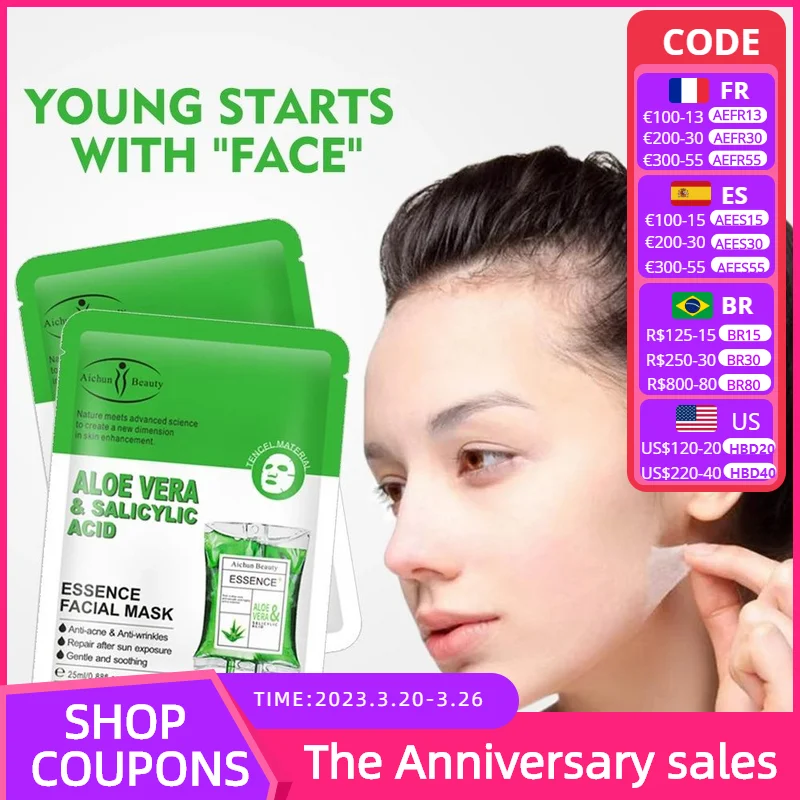 

10Pcs Shrink Pore Minimizer Face Mask Aloe Salicylic Acid Moisturizing Whitening Oil Control Remove Blackhead Acne Facial Care