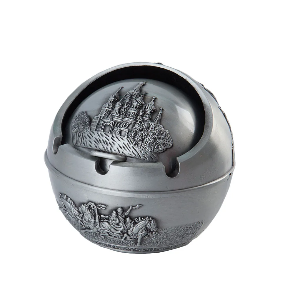 

Windproof Ash Tray Vintage Zinc Alloy Flower Pattern Globe Cigarette Ashtray Lid Tabletop Portable Home Decor Ashtrays
