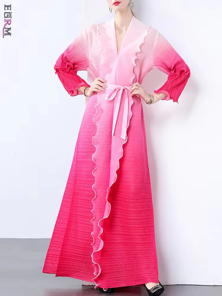 EGRM модные плиссированные длинные платья градиентного цвета женские грибы с