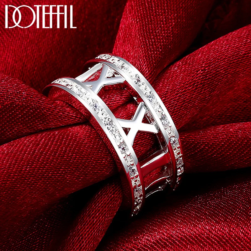 

DOTEFFIL 925 Sterling Silver Roman Numerals X AAA Zircon Rings For Women Man Wedding Engagement Jewelry