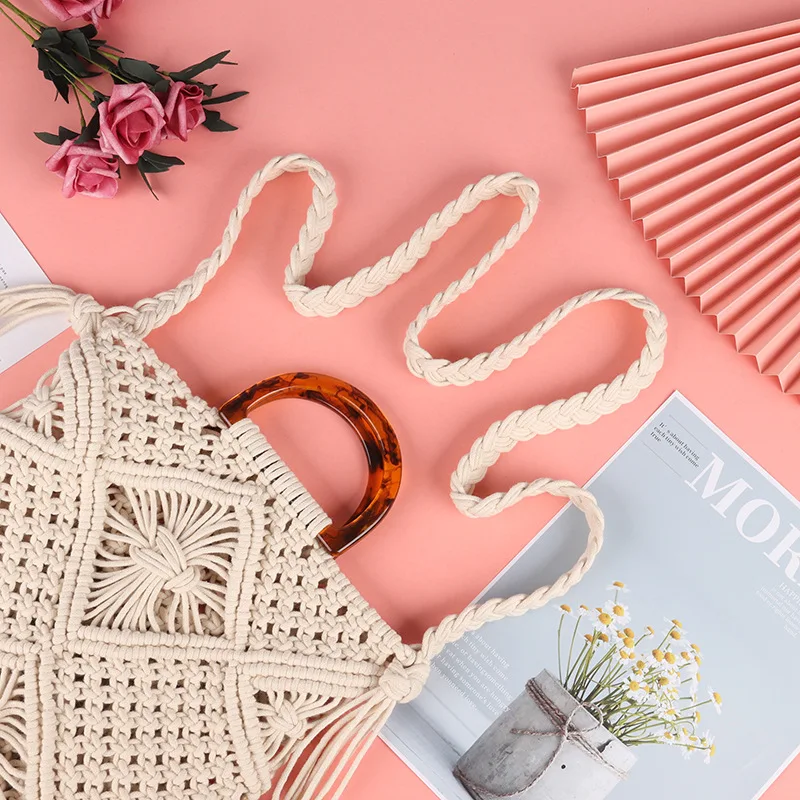 Ручная вязаная крючком женская сумка из хлопчатобумажной нити с кисточками