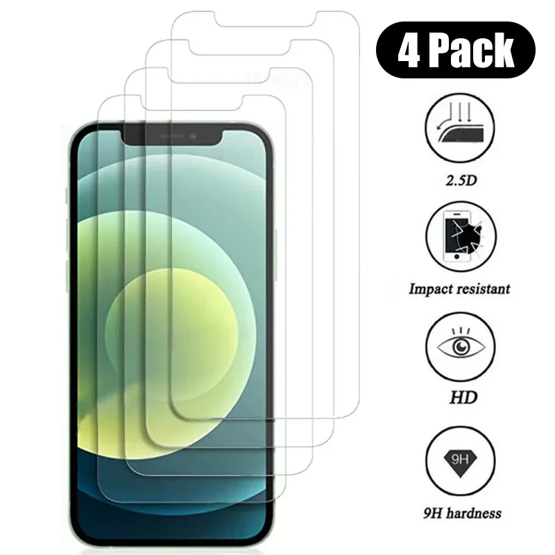 

4Pcs Tempered Protective Glass on the For iPhone 13 12 11 Pro Max Screen Protector Film For iPhone XR X XS Max Glass