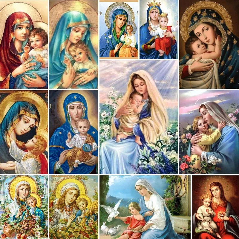 

5D алмазная живопись Мария и ребенок Иисус, вышивка, религиозная полноразмерная/круглая мозаика, вышивка крестиком, домашний декор, искусство, подарок