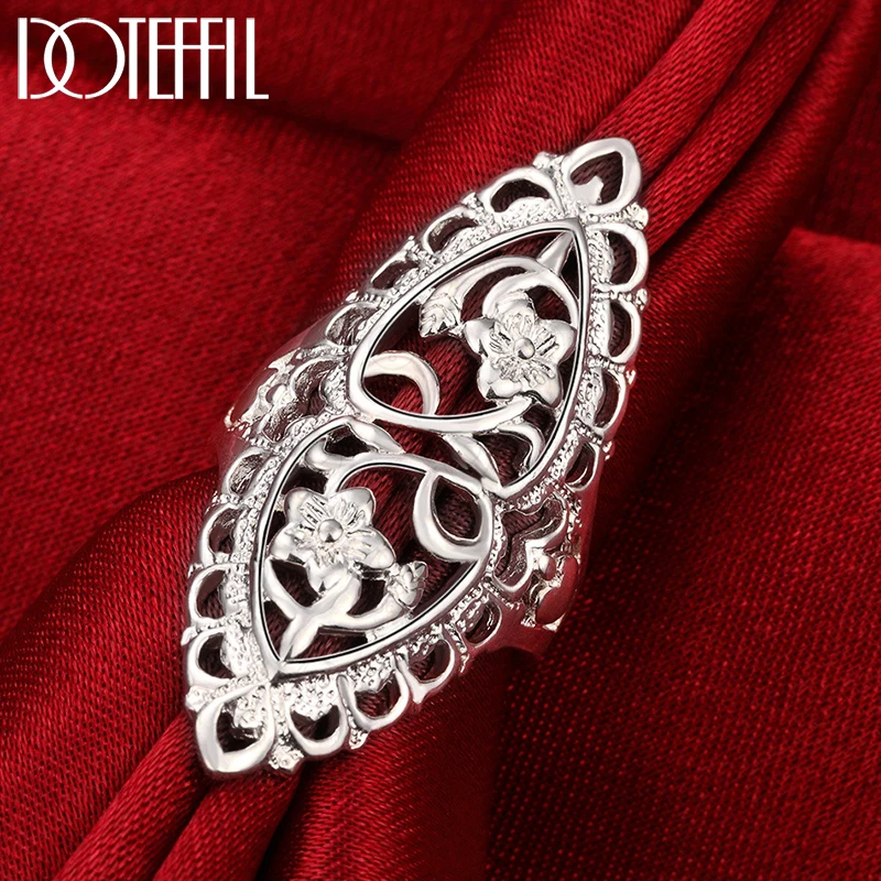 

DOTEFFIL 925 Sterling Silver Hollow Carved Ring For Woman Man Fashion Wedding Engagement Party Gift Charm Jewelry