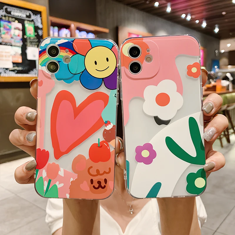 

Soft Silicone Cover For iPhone 11 12 13 Pro Max Mini Pro Max X XR XS Max SE 2020 8 7 6 6S Plus Colorful Sunflower Cases Funda