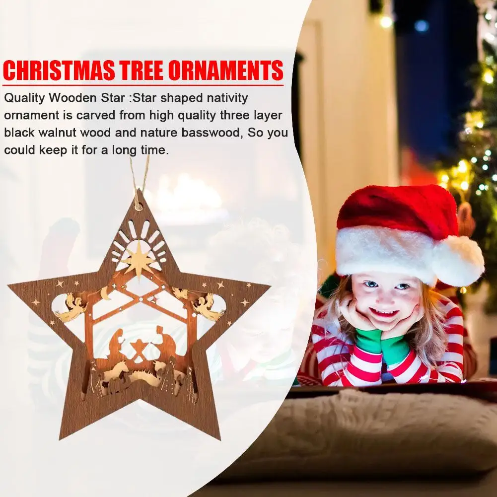 

1Pcs Christmas Tree Ornaments Five Pointed Star Wooden Pendant Birth Decoration Souvenir Wreath Tree Christmas Christmas Pe S2U5