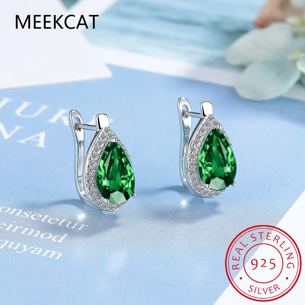 Серьги-кольца из стерлингового серебра 925 пробы с синим сапфиром грушевидной