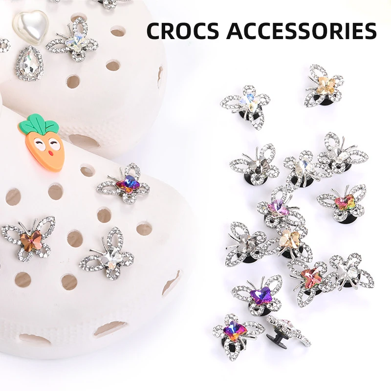 

1 Piece Cartoon Rhinestone Butterfly Croc Charms Jibz Shoe Buckle Decoration Crocodile Leather Shoes Girls Buckle Clogs Children