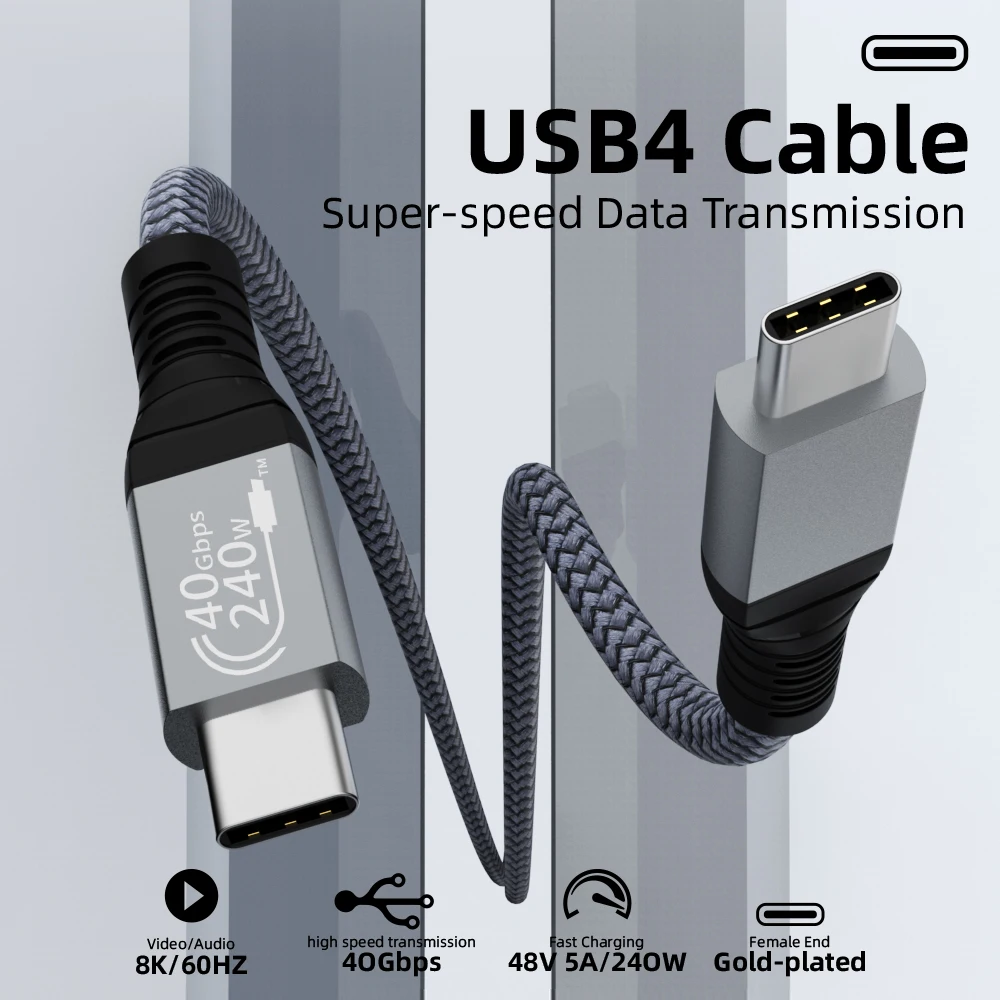 240 Вт 5A USB Type-C Кабель для быстрой зарядки iPhone15 MacBook Samsung USB4 GEN2 40 Гбит/с Провод