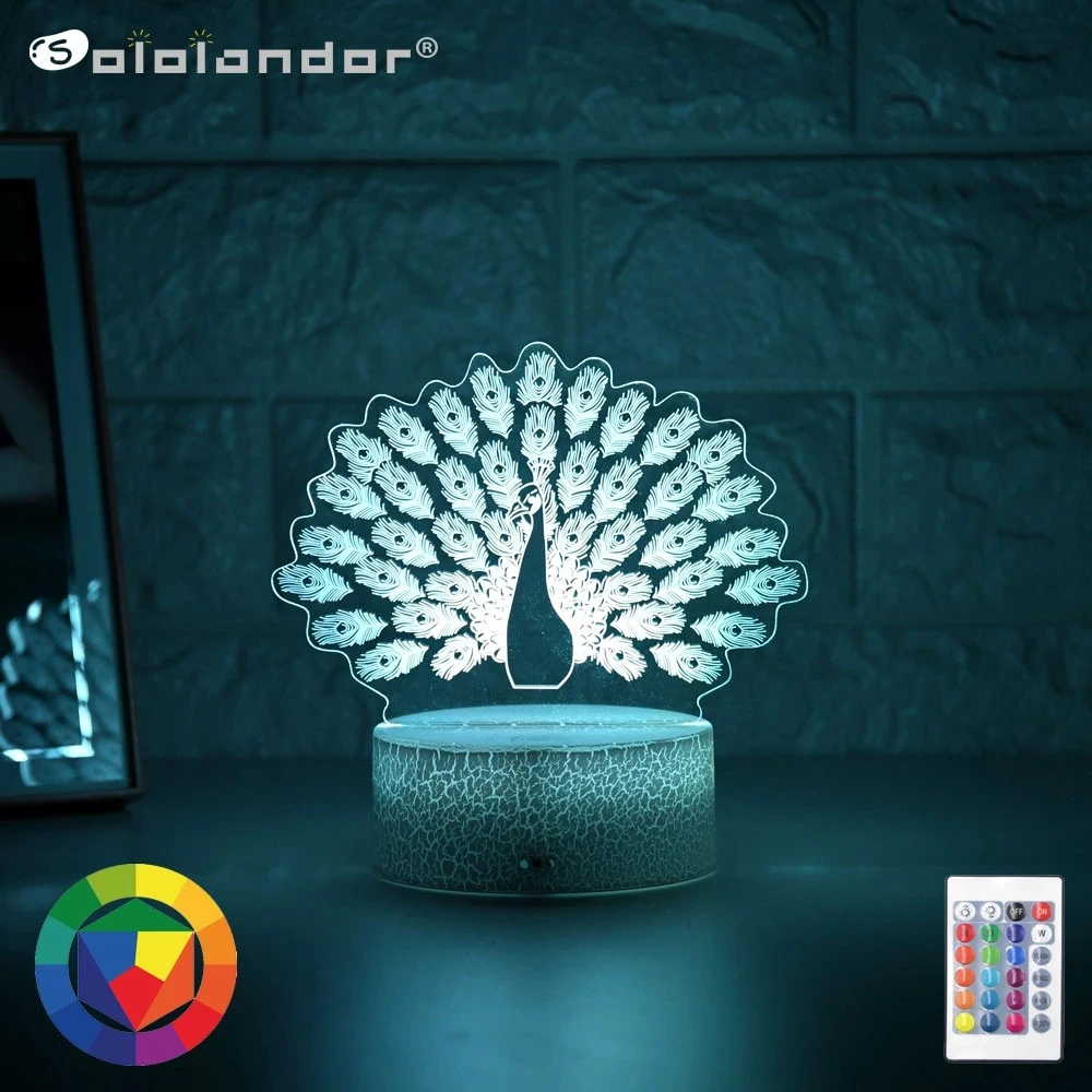 

3D Night Lamp LED Table Light Peacock Projection Lamp Home Decro Romantic Atmosphere Colorful Badroom Background USB Night Light