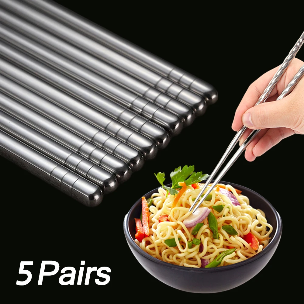 

5/3/1 Pair Stainless Steel Chopsticks Reusable Non-slip Sushi Chopstick High Temperature Sterilizable Sticks Kitchen Accessories
