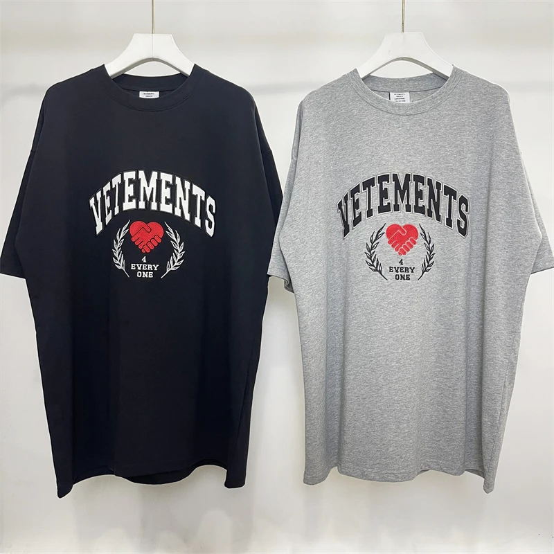 

Vetements Ear Of Wheat Handshake Heart Embroidery Letter T-shirt Men Women Vintage VTM T Shirt Tees