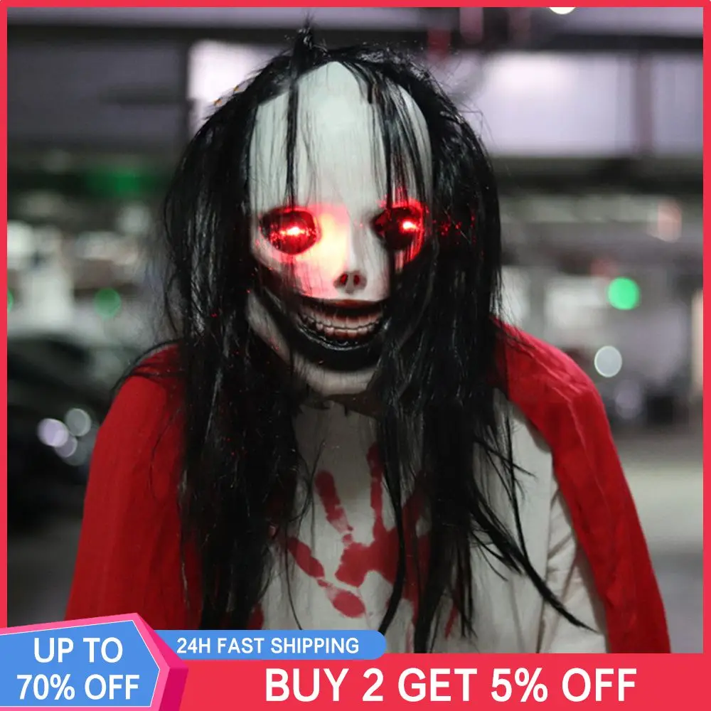 

Bloody Glowing Mask Strange Latex Halloween Ghost Face Mask Holiday Party Supplies Long Haired Mask Cool 160 Grams Novelty