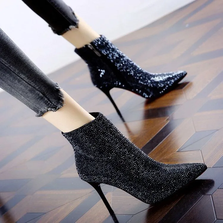 New Winter Autumn Ankle Boots Women High Heels Fashion Women's Sock Boot Designer Sexy Party Dress Fine with Shoes Zipper 34