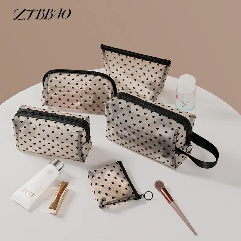 

1PCS Heart Women Men Necessary Cosmetic Bag Makeup Pouch Transparent Travel Organizer Fashion Small Large Mesh Toiletry Bags