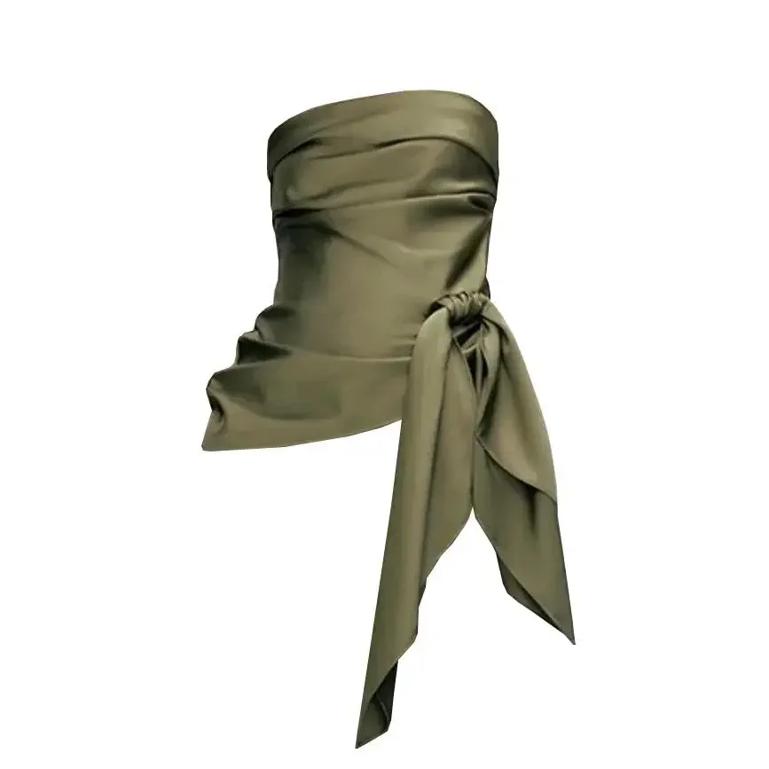 Новинка 2024 женский летний Асимметричный Атласный топ со складками