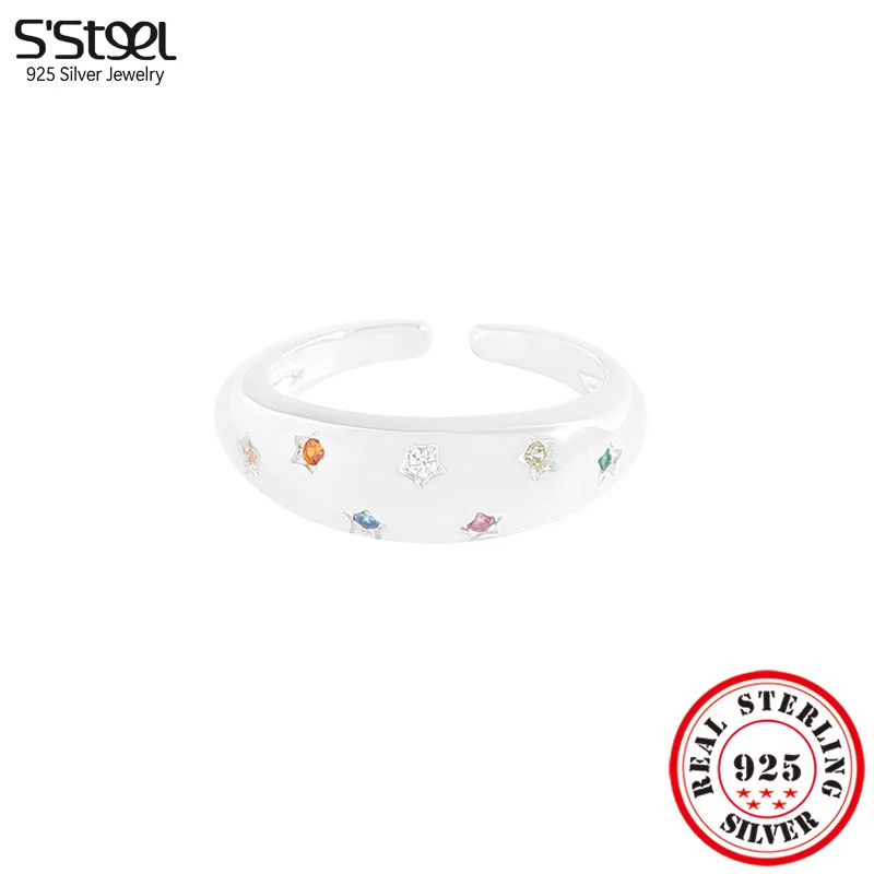

S'STEEL Original 925 Sterling Silver Star Zircon Resizable Rings For Girls Trending Products 2023 Accessories Fine Jewellery