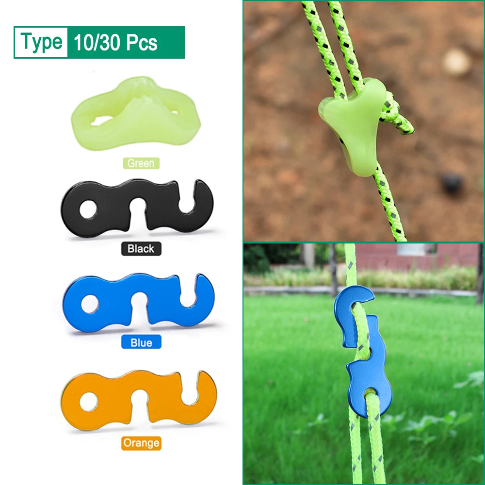 

10/30Pcs Adjustable Camping Tent Cord Rope Buckle S Type Tensioners Fastener Kit Outdoor Camping Tents Securing Accessories